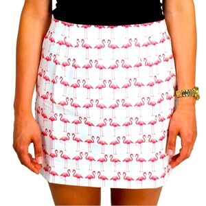 Just Madras Lucy Skirt Pink Flamingo Print & White Lined Size 10 NWOT